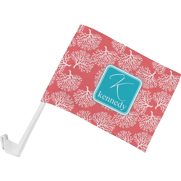 Custom Coral & Teal Car Flag - Small w/ Name and Initial
