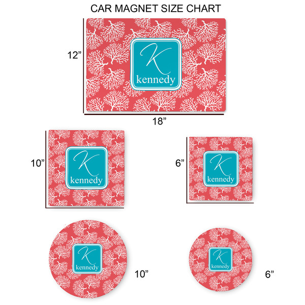 Coral & Teal Car Magnets - SIZE CHART