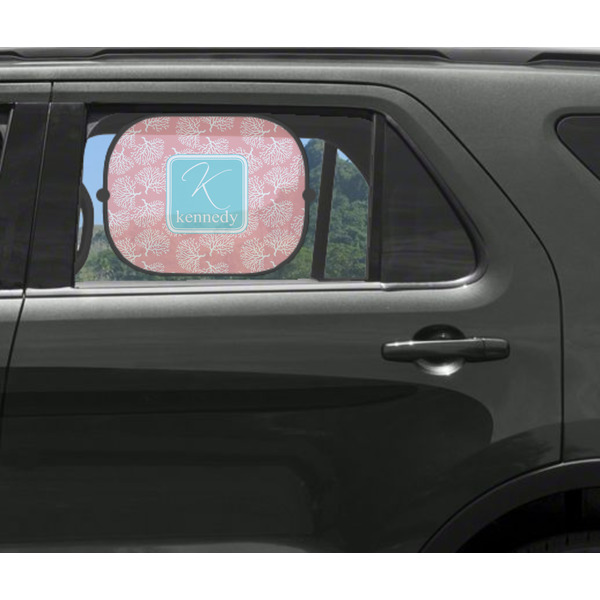 Coral & Teal Car Sun Shade Black - In Car Window