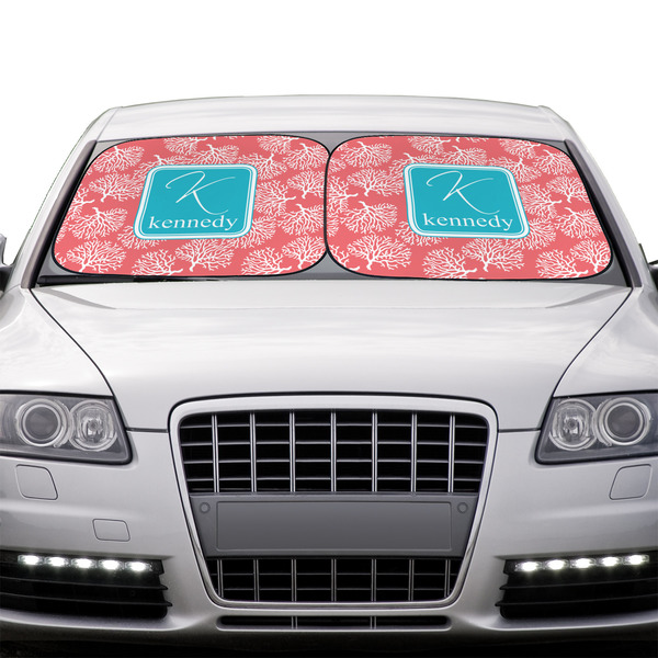 Coral & Teal Car Sun Shades - IN CONTEXT