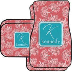 Coral & Teal Car Floor Mats Set - 2 Front & 2 Back (Personalized)