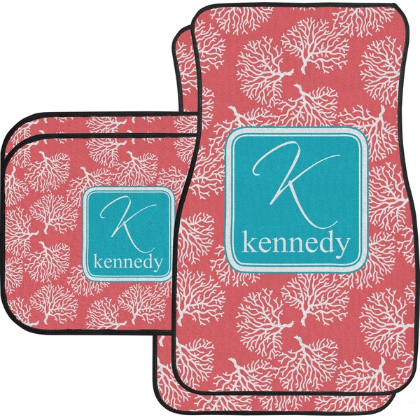Custom Coral & Teal Car Floor Mats Set - 2 Front & 2 Back (Personalized)