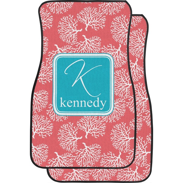 Custom Coral & Teal Car Floor Mats (Front Seat) (Personalized)