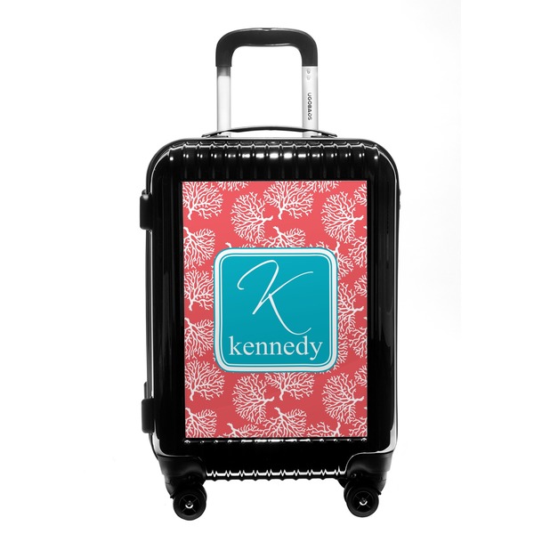 Custom Coral & Teal Carry On Hard Shell Suitcase (Personalized)