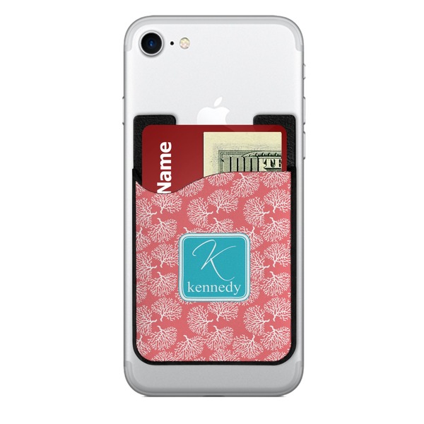 Custom Coral & Teal 2-in-1 Cell Phone Credit Card Holder & Screen Cleaner (Personalized)