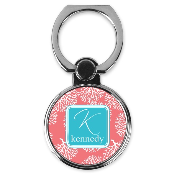 Custom Coral & Teal Cell Phone Ring Stand & Holder (Personalized)