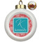 Coral & Teal Ceramic Christmas Ornament - Poinsettias (Front View)