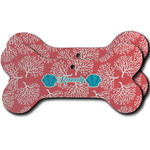 Coral & Teal Ceramic Dog Ornament - Front & Back w/ Name and Initial