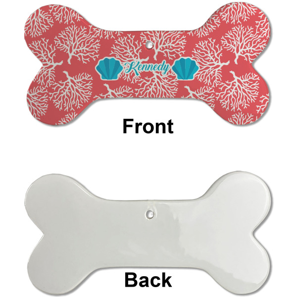 Coral & Teal Ceramic Flat Ornament - Bone Front & Back Single Print (APPROVAL)
