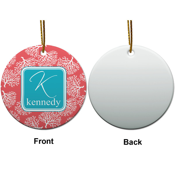 Coral & Teal Ceramic Flat Ornament - Circle Front & Back (APPROVAL)