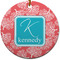 Coral & Teal Ceramic Flat Ornament - Circle (Front)