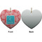 Coral & Teal Ceramic Flat Ornament - Heart Front & Back (APPROVAL)