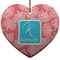 Coral & Teal Ceramic Flat Ornament - Heart (Front)