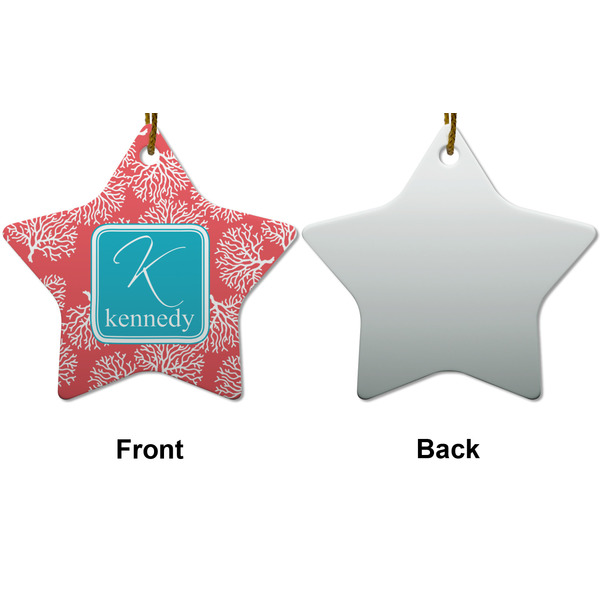 Coral & Teal Ceramic Flat Ornament - Star Front & Back (APPROVAL)