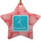 Coral & Teal Ceramic Flat Ornament - Star (Front)