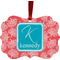 Coral & Teal Metal Frame Ornament - Double Sided w/ Name and Initial