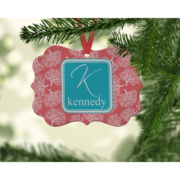 Coral & Teal Christmas Ornament (On Tree)