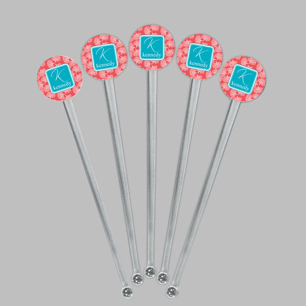 Coral & Teal Clear Plastic 7" Stir Stick - Round - Fan View