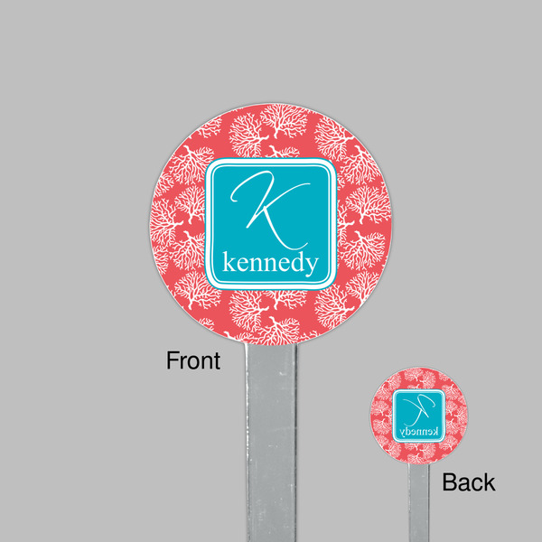 Coral & Teal Clear Plastic 7" Stir Stick - Round - Front & Back