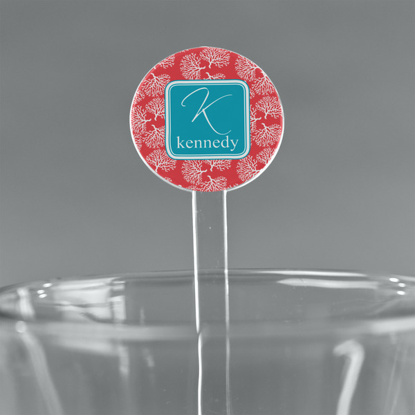 Custom Coral & Teal 5.5" Round Plastic Stir Sticks - Clear (Personalized)