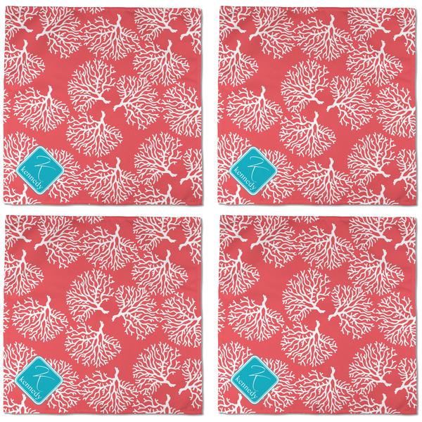 Coral & Teal Cloth Napkins - Personalized Dinner (APPROVAL) Set of 4