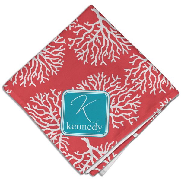 Custom Coral & Teal Cloth Dinner Napkin - Single w/ Name and Initial