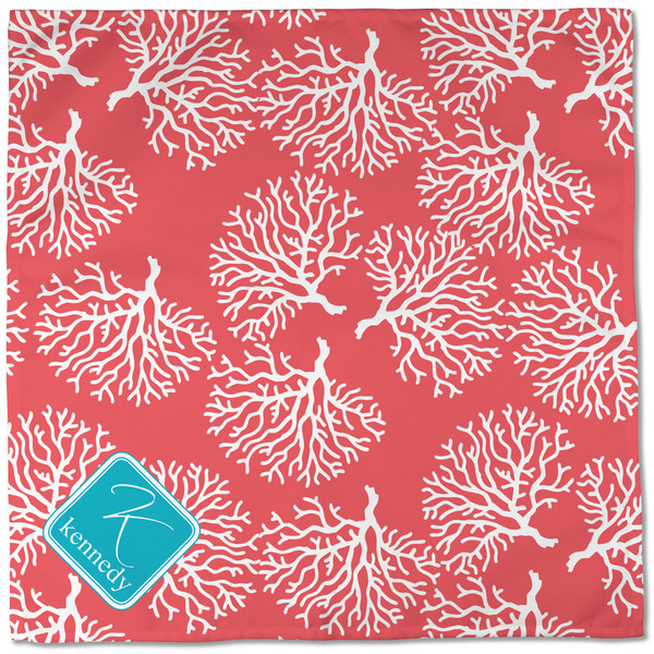 Coral & Teal Cloth Napkins - Personalized Dinner (Full Open)