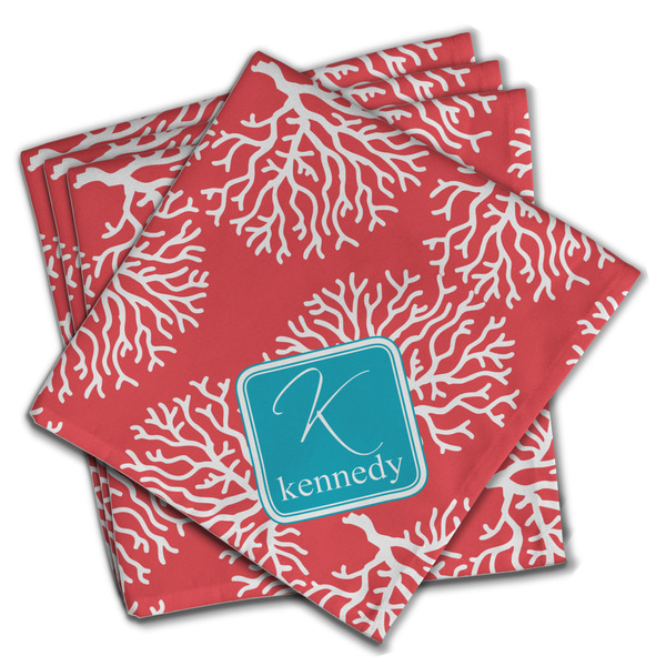 Custom Coral & Teal Cloth Napkins (Set of 4) (Personalized)