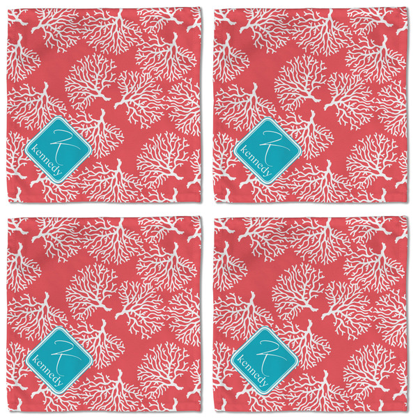 Coral & Teal Cloth Napkins - Personalized Lunch (APPROVAL) Set of 4