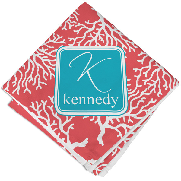 Coral & Teal Cloth Napkins - Personalized Lunch (Folded Four Corners)