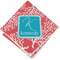 Coral & Teal Cloth Cocktail Napkin - Single w/ Name and Initial