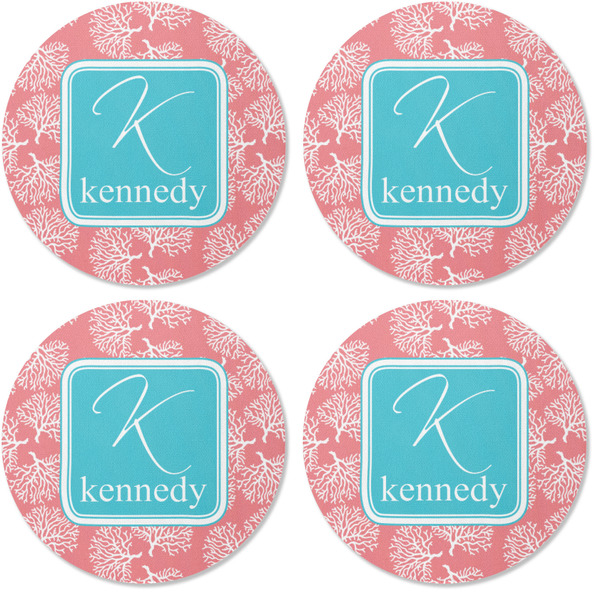 Coral & Teal Coaster Round Rubber Back - Apvl