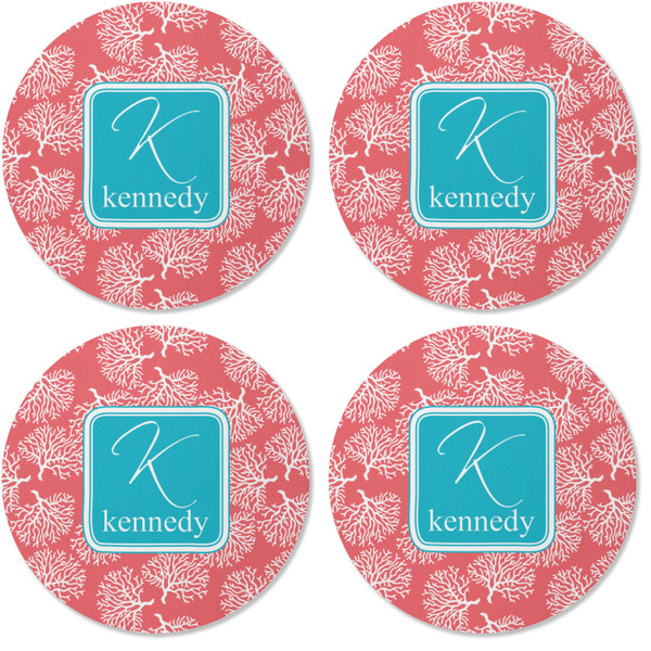 Coral & Teal Coaster Round Rubber Back - Apvl