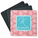 Coral & Teal Square Rubber Backed Coasters - Set of 4 (Personalized)