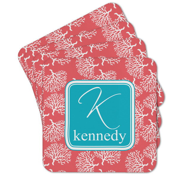 Custom Coral & Teal Cork Coaster - Set of 4 w/ Name and Initial