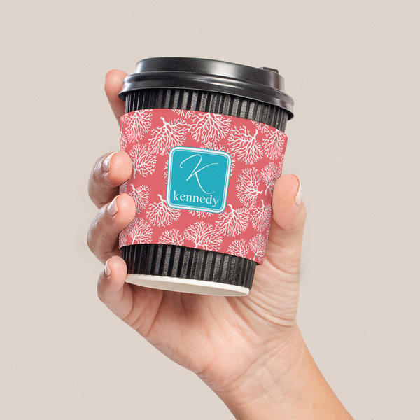 Coral & Teal Coffee Cup Sleeve - LIFESTYLE