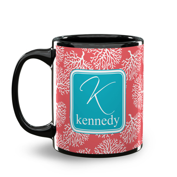 Coral & Teal Coffee Mug - 11 oz - Black