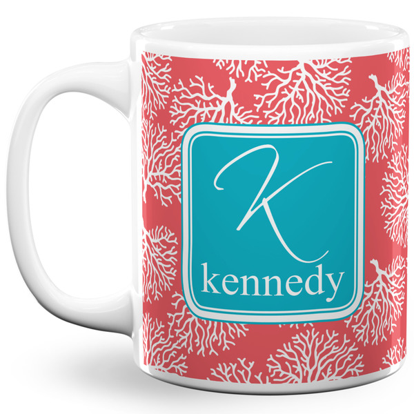 Custom Coral & Teal 11 Oz Coffee Mug - White (Personalized)