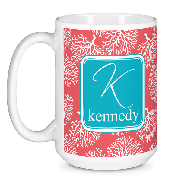 Coral & Teal Coffee Mug - 15 oz - White