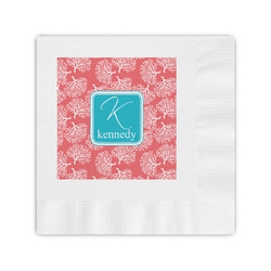 Coral & Teal Coined Cocktail Napkins (Personalized)