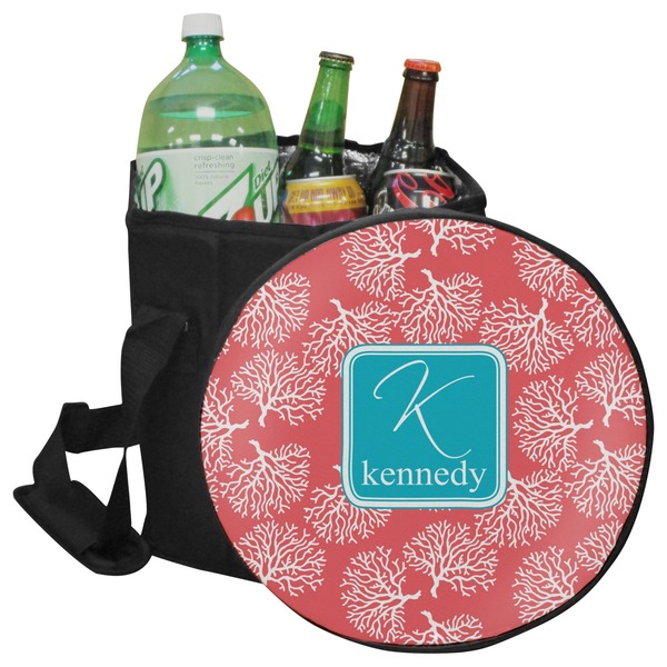 Custom Coral & Teal Collapsible Cooler & Seat (Personalized)