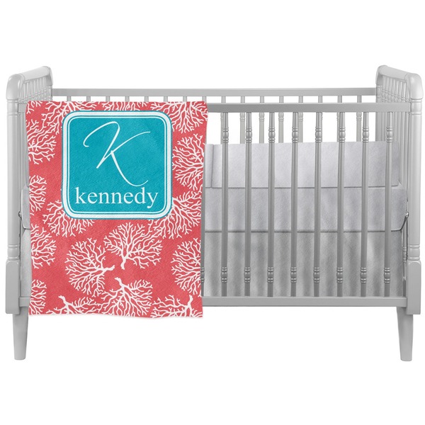 Custom Coral & Teal Crib Comforter / Quilt (Personalized)