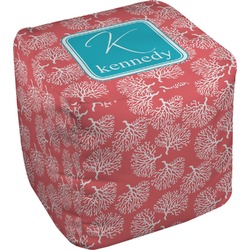 Coral & Teal Cube Pouf Ottoman (Personalized)