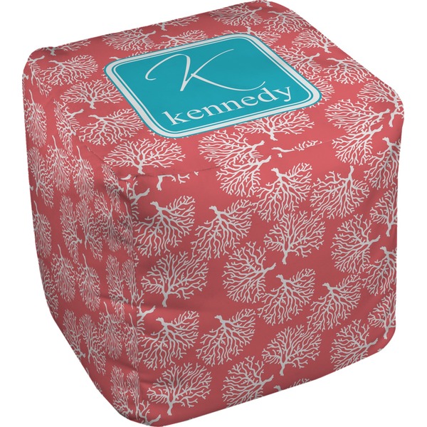 Custom Coral & Teal Cube Pouf Ottoman (Personalized)