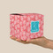 Coral & Teal Cube Favor Gift Box - On Hand - Scale View