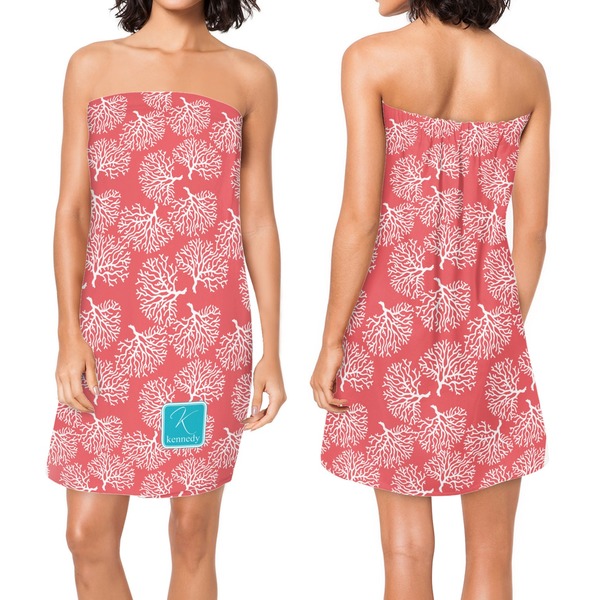 Coral & Teal Custom Bath Wrap - Front & Back View