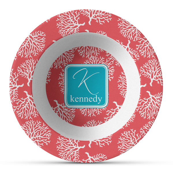 Custom Coral & Teal Plastic Bowl - Microwave Safe - Composite Polymer (Personalized)