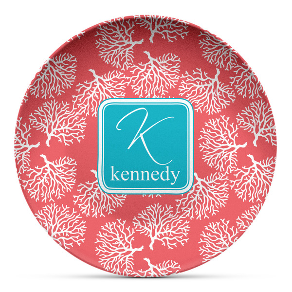 Custom Coral & Teal Microwave Safe Plastic Plate - Composite Polymer (Personalized)
