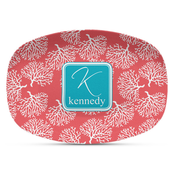 Custom Coral & Teal Plastic Platter - Microwave & Oven Safe Composite Polymer (Personalized)
