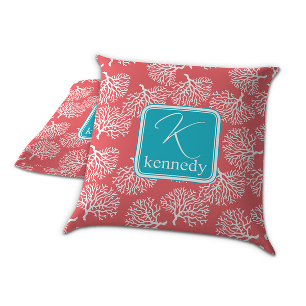 Coral & Teal Decorative Pillow Case - TWO
